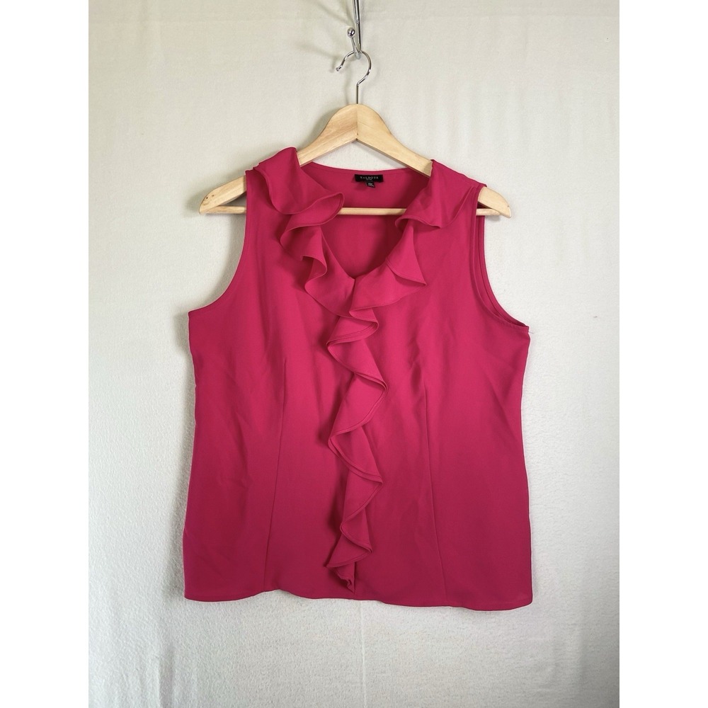 Talbots Womens Size 10P Petite Sleeveless Ruffle Blouse Pink Career Top
